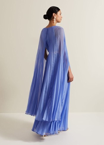 Phase Eight Marren Blue Chiffon Pleated Dress Blue Canada | EPGSKV-074